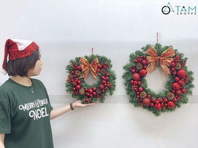 Vòng nguyệt quế Noel nhiều châu ĐK 40 - 55cm [Cổ điển - 3 màu] VNGQ-X-46